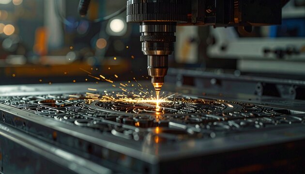 Laser Cutting Machine Sparks in Industrial Manufacturing Process