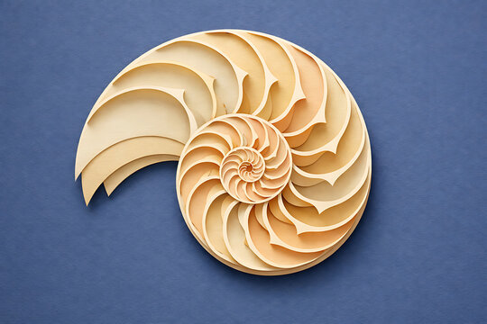 Layered papercut nautilus shell spiral