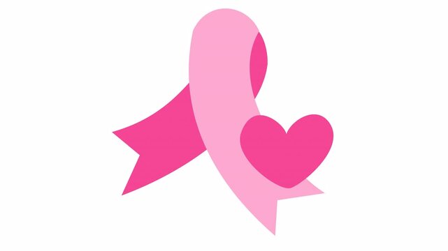 Pink awareness ribbon with heart symbol for breast cancer support cartoon isolated on the alpha channel. Healthcare charity and hope icon for medical awareness element concept in flat design style.
