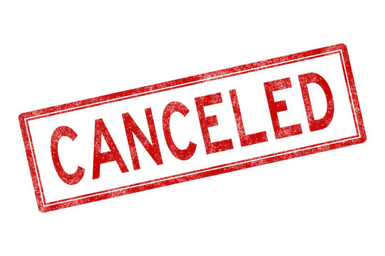 Cancelled red distressed stamp isolated on white