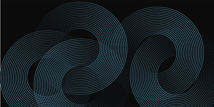 Dark blue abstract background with glowing circle lines. Geometric stripe line art design. Modern shiny blue diagonal rounded lines pattern. suit for bussines,banners,cover,poster