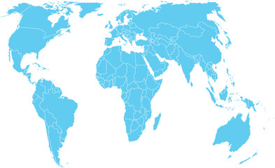 Naklejka premium Detailed Blue World Map Vector with Country Borders on White Background