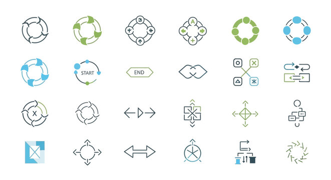 Collection of flat icons for flowcharts and diagrams