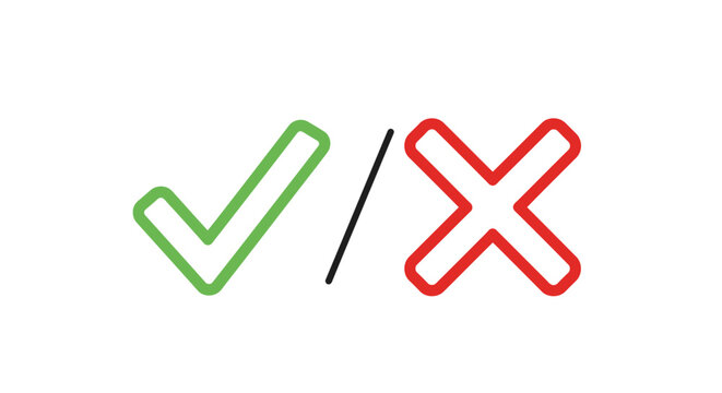 Green check mark and red cross mark symbols indicating approval or rejection.