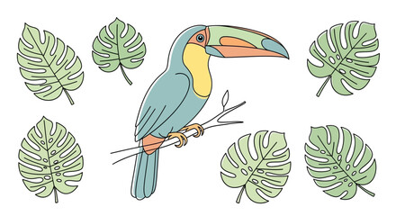 Obraz premium Colorful Toucan Bird Perched on Branch.