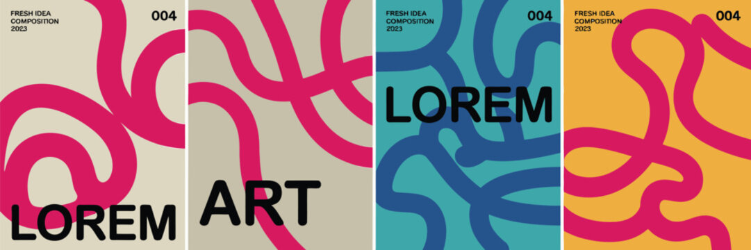 Abstract colorful poster designs with flowing lines and bold typography