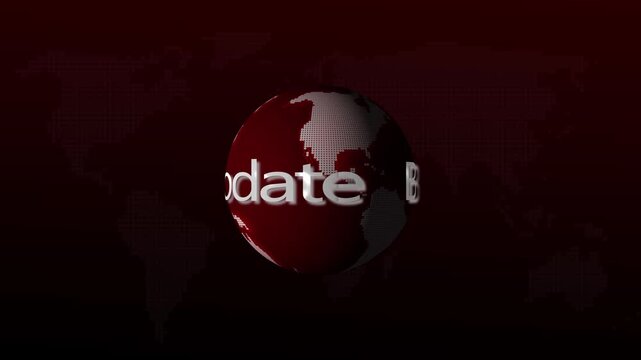 3D pixelated earth globe with breaking text in red tones. Pixelated earth globe news. Digital 3D pixelated earth globe for international broadcast and global news alerts.