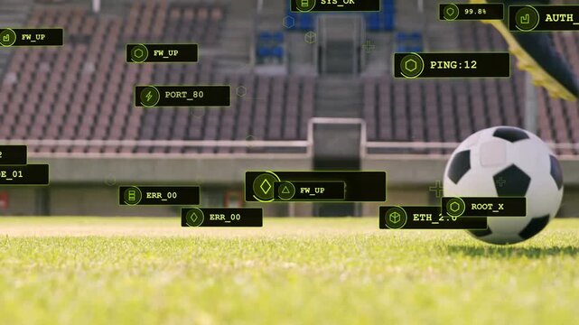 Male soccer player stepping to ball, doing touches while HUD labels tracking footwork for analysis