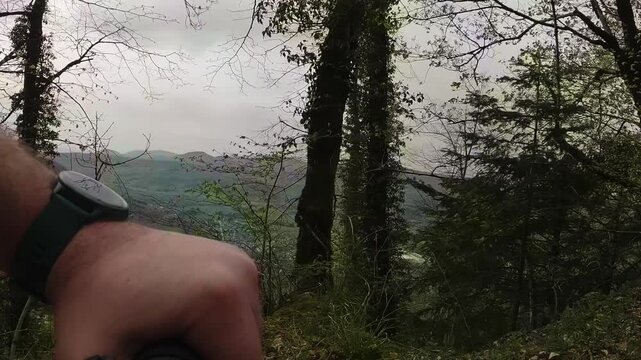 POV Electric Mountain Bike Ride Through Forest Valley View