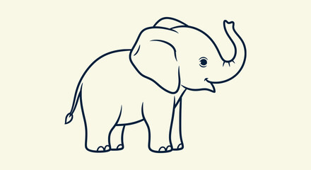Fototapeta premium Cute Baby Elephant Line Art Illustration Vector Drawing Outline for Kids Coloring Pages and Design.