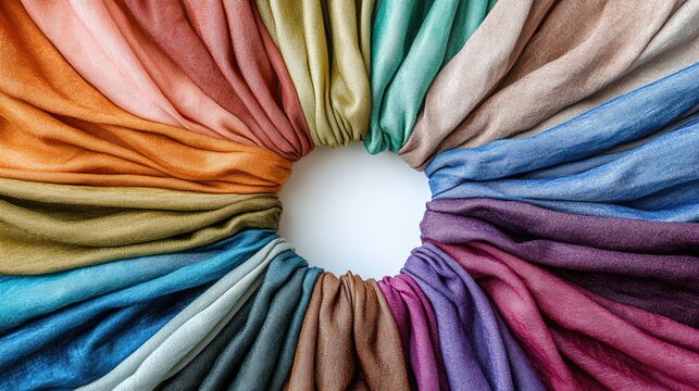 multicultural. Abstract interlocking colored fabric strips forming a circle, representing unity and multicultural harmony. event programs.