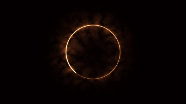 Annular solar eclipse with glowing orange ring and smoke. Solar eclipse moon. Dramatic annular solar eclipse for astronomy science and celestial event conceptual visuals art.