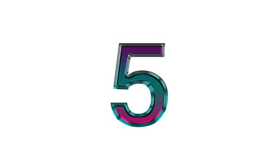Fototapeta premium Glossy Neon Metallic Number 5 PNG Transparent Background