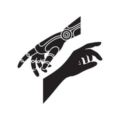 Fototapeta premium Robotic hand reaching towards human hand shadow, black silhouette robot hand