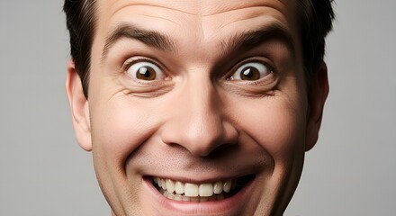 Fototapeta premium Close Up Extreme Wide Eyed Exaggerated Smile Portrait of a Man