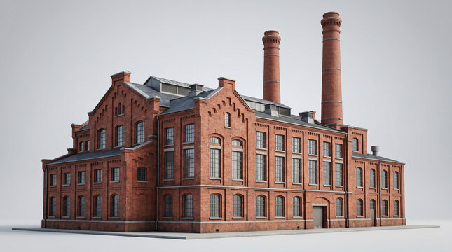 Historic brick factory building with tall chimneys industrial building red brick vintage industrial heritage building old factory industrial sit