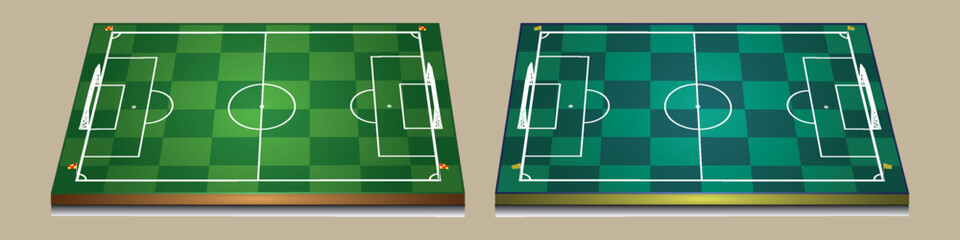 3D Isometric Soccer Field Illustration with Green Grass Pattern and Stadium Perspective © rahul