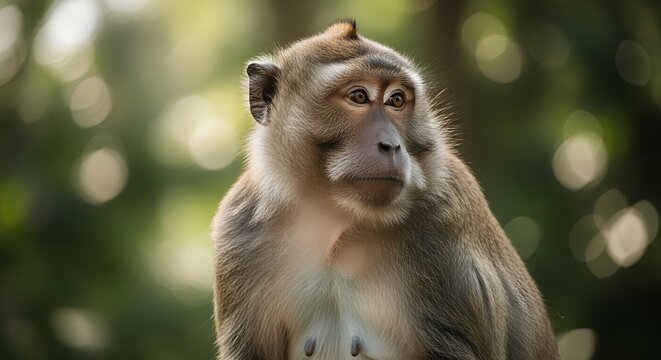 Naturalistic Portrait of a Macaque Monkey with Soft Bokeh Background Detail
