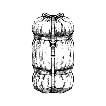 Rolled Sleeping Bag Hand Drawn Illustration