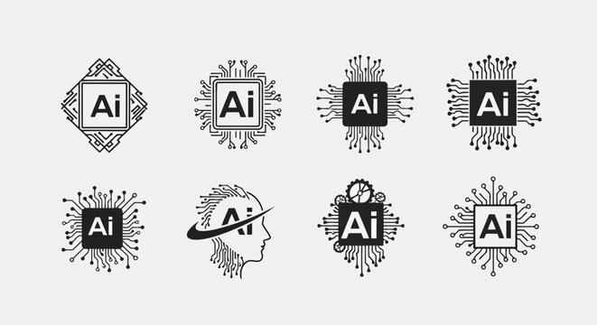 Creative variations of ai logo designs with distinct geometric and stylistic elements