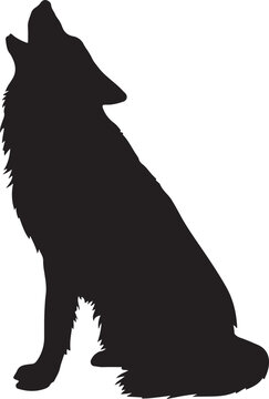 Black wolf silhouette sitting and howling