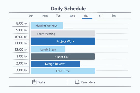 Modern daily schedule planner with colorful time blocks Vector