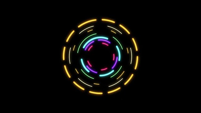 High-quality 4K animation featuring 7 rotating neon glow rings.Perfect for sci-fi, technology, and cyberpunk video projects.