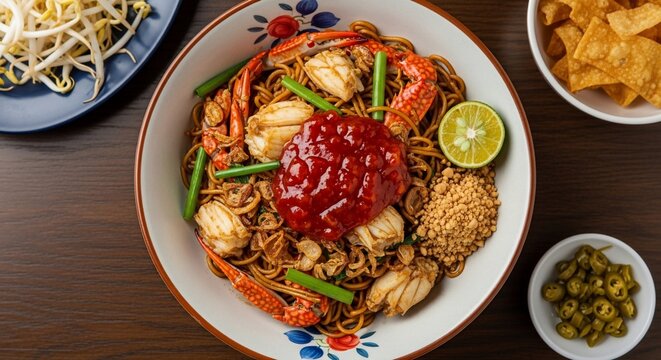 Asian noodles dish overhead