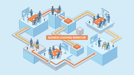 Obraz premium Isometric Business Workflow with Connected Teams and Processes.