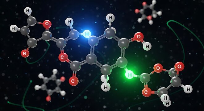Molecular structure with glowing atoms model.