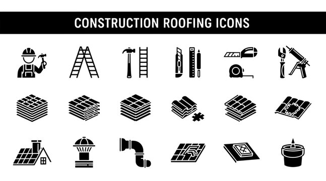 Construction Roofing Icons Set Minimalist
