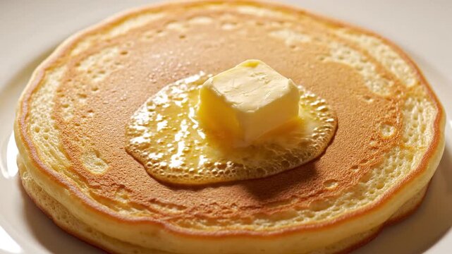 Fresh Pancake with Melting Butter on White Plate