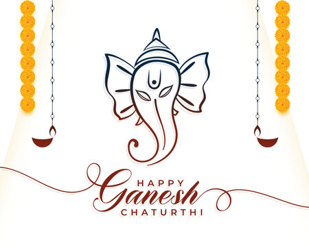 decorative ganesh chaturthi festive background with floral and diya