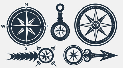 Fototapeta premium Vector collection of compass icons. Nautical themed, decorative arrows, and direction indicators