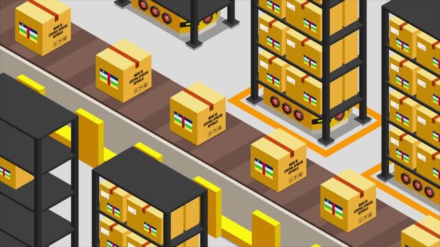 Smart Automated Warehouse System with Flag of Central African Republic, Modern Industrial Logistics and Supply Chain Animation