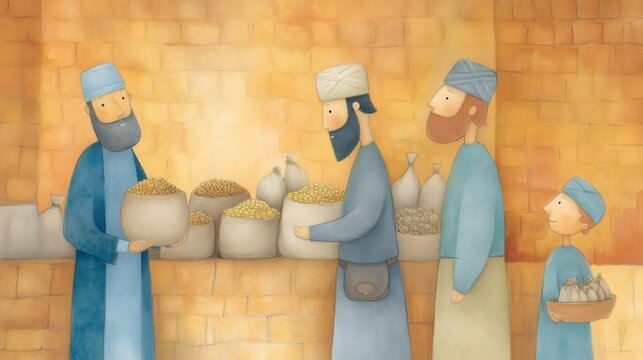 Parable of the talents, master giving coins to servants, ancient Middle Eastern stewardship concept