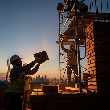 Construction worker building wall.