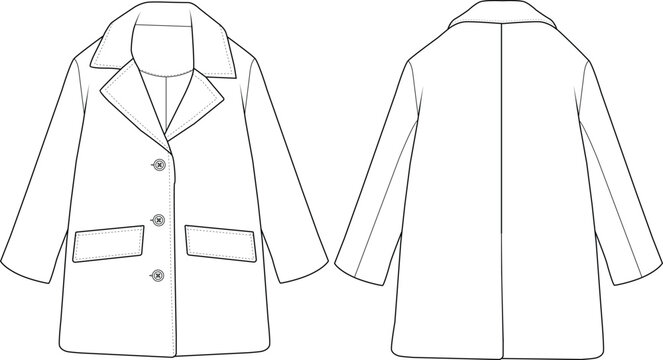 Baby Girl Classic Coat Technical Flat Sketch Front and Back View