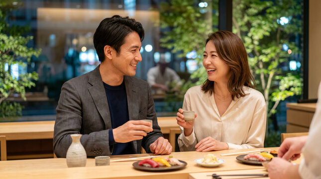 レストランで食事をする大人のカップル・夫婦・ディンクス 都会の暮らしを謳歌する