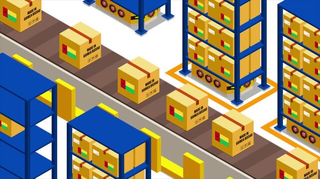 Smart Automated Warehouse System with Flag of Guinea-Bissau, Modern Industrial Logistics and Supply Chain Animation