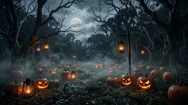 halloween pumpkin in the forest