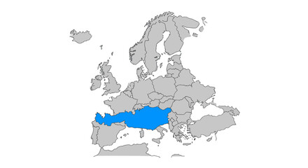 Fototapeta premium Europe map highlighting Southern Europe in blue, with copy space
