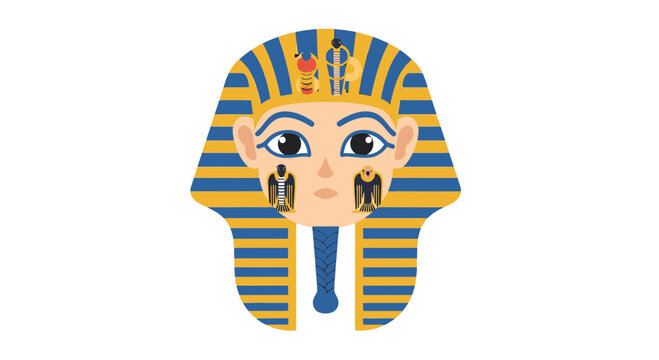 Egyptian Pharaoh Tutankhamun Mask Illustration with Hieroglyphs and Copy Space