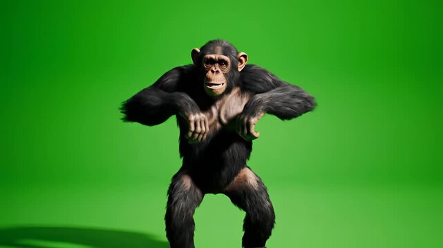 Chimpanzee performing various actions on a green screen background.