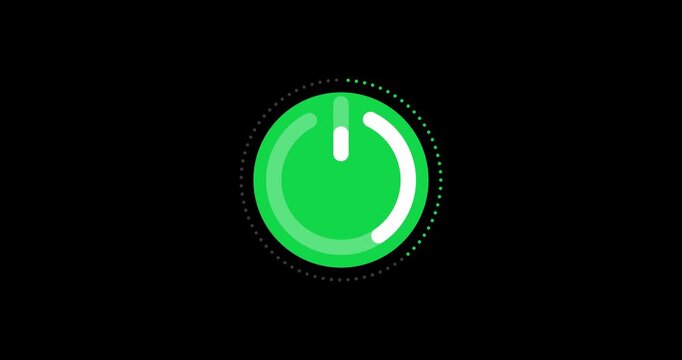 Turn power off switch animation. Abstract circle power button icon animated on a transparent background, with on off control motion graphic animation