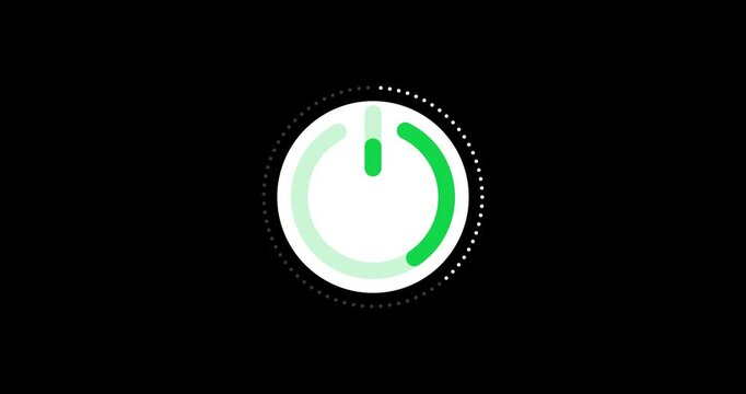 Turn power off switch animation. Abstract circle power button icon animated on a transparent background, with on off control motion graphic animation