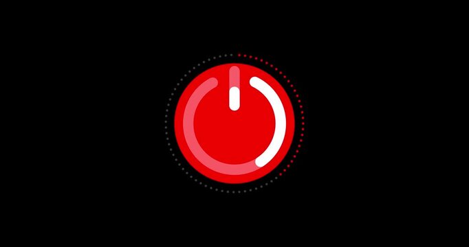 Turn power off switch animation. Abstract circle power button icon animated on a transparent background, with on off control motion graphic animation