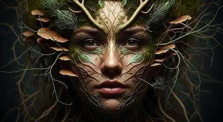 Papier peint photo Chambre de fille Fantasy woman with mushroom headpiece portrait.  © bagus_
