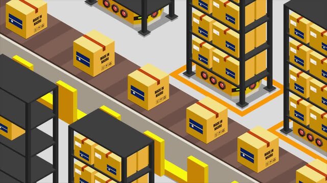 Smart Automated Warehouse System with Flag of NAURU, Modern Industrial Logistics and Supply Chain Animation