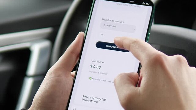 Send money anywhere. Multi-currency banking app sequence showing USD, EUR, GBP accounts and a quick 75 dollars transfer to a contact. Perfect for fintech, global payments, and mobile banking promos